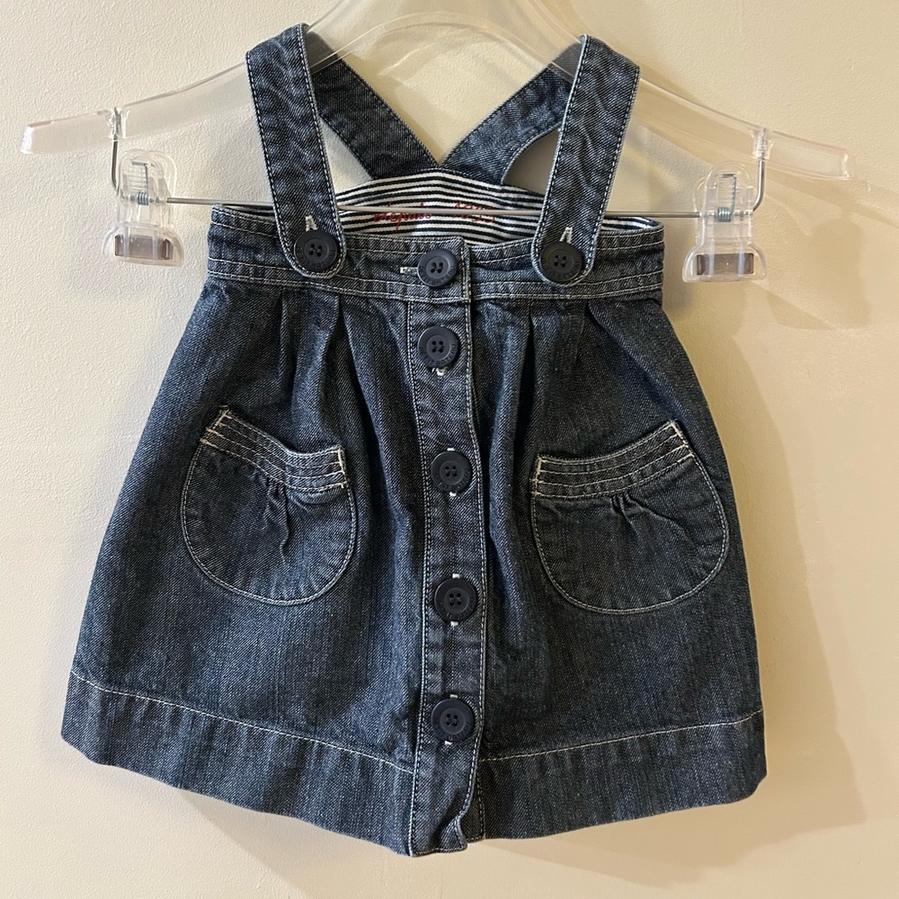 Petit Bateau Navy Button-Front Overalls‎ Dress Girls 12 months